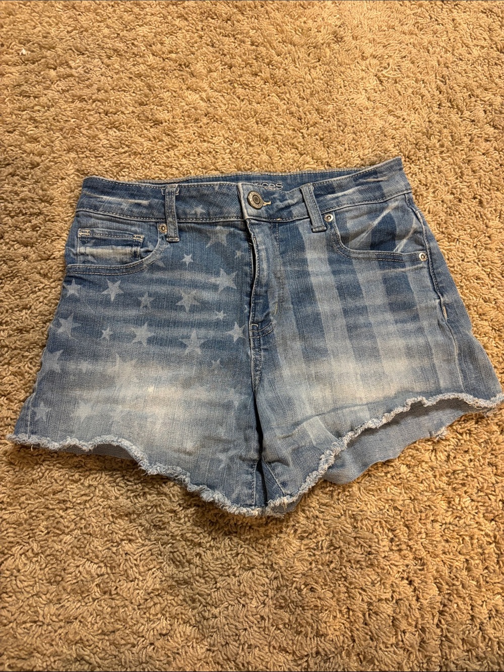 Maurices Star-Print High Rise Denim Shorts - Light Blue